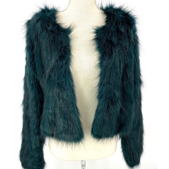 Free People green faux fur crop jacket S/P - Picture 6 of 16
